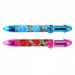 ручка авт.  6-ти цветная "darvish" корпус ассорти с рисунком цветы