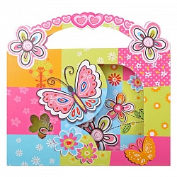 Блокнот  11*15см на замке обложка с рисунком с блестками в подарочной упаковке в форме сумочки