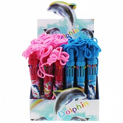 ручка авт. 10-ти цветная корпус ассорти с рисунком дельфины на шнурке "darvish"