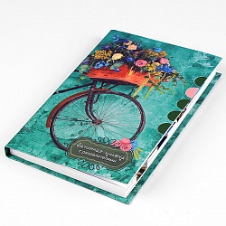 книжка записная  а6 112л. кл. "велосипед  с цветочной корзиной" уф-лак, с разделителями
